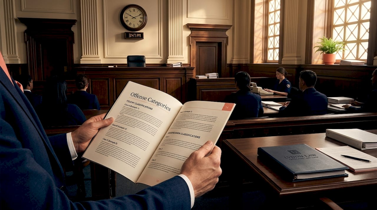 Courtroom interior with legal documents