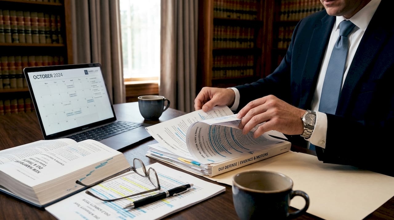 Attorney reviewing DUI case files