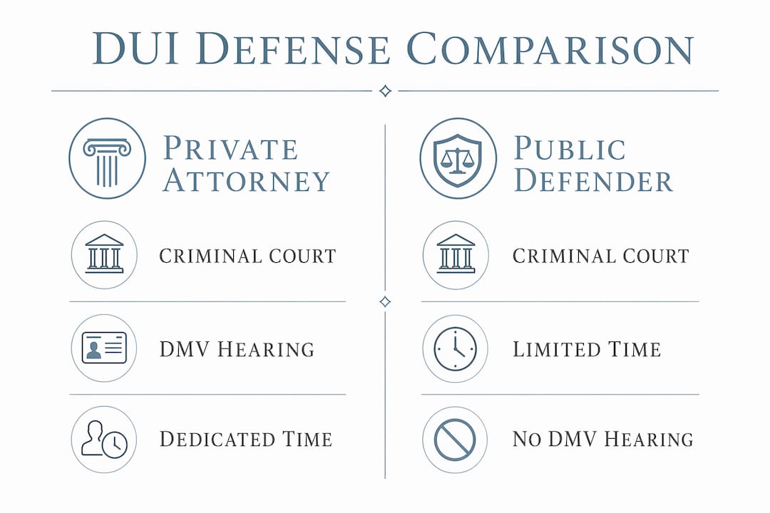 Comparison infographic of DUI attorney and public defender