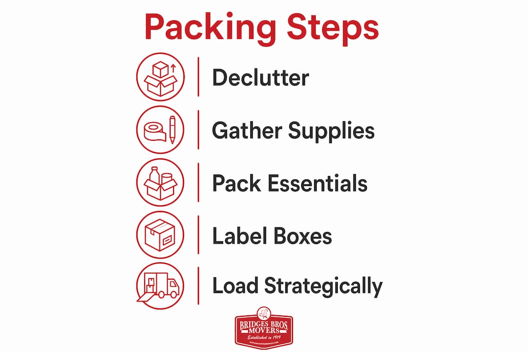 Infographic showing steps to pack for a family move