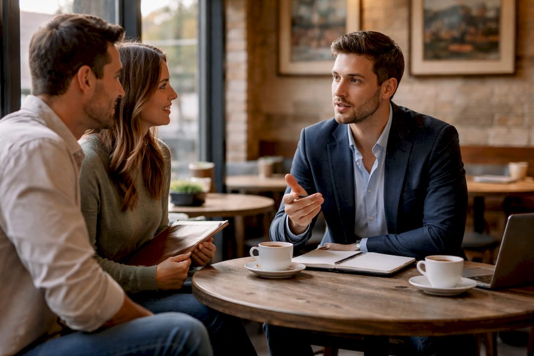 Attorney consulting couple about legal separation