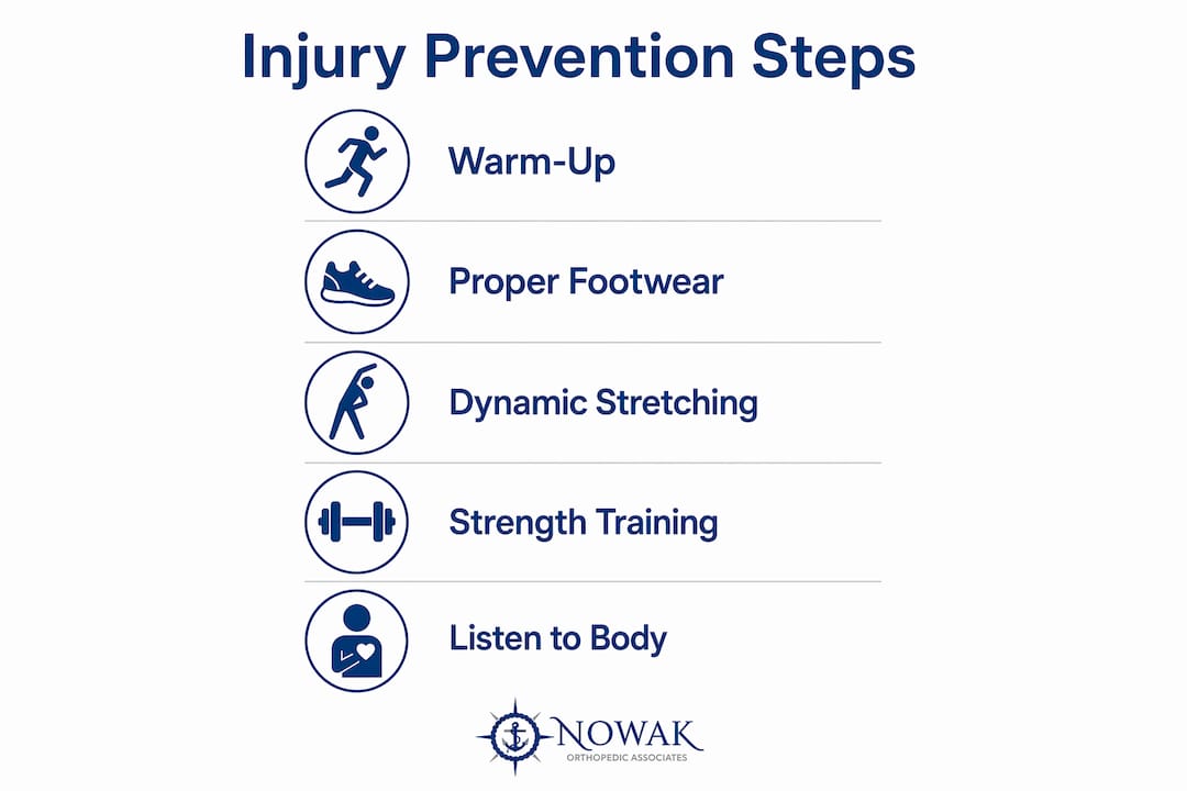 Infographic outlining key steps to prevent pickleball injuries