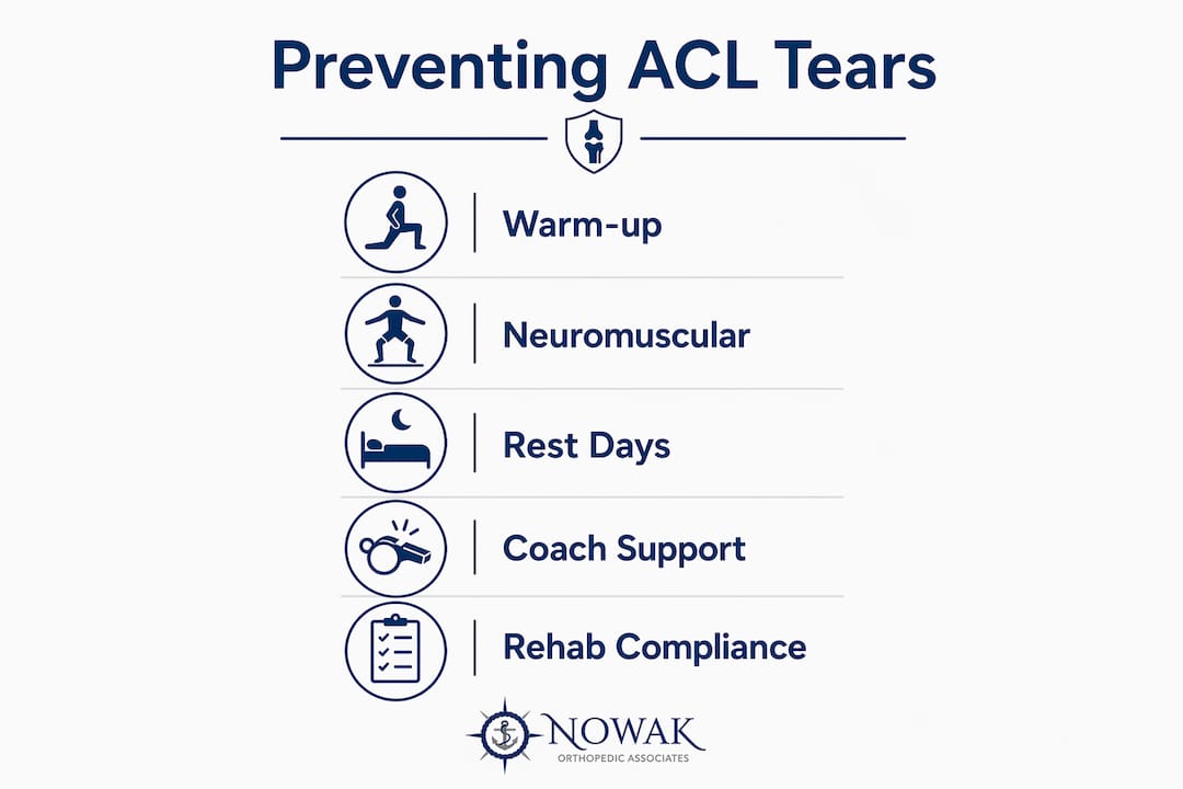 Infographic showing ACL tear prevention steps