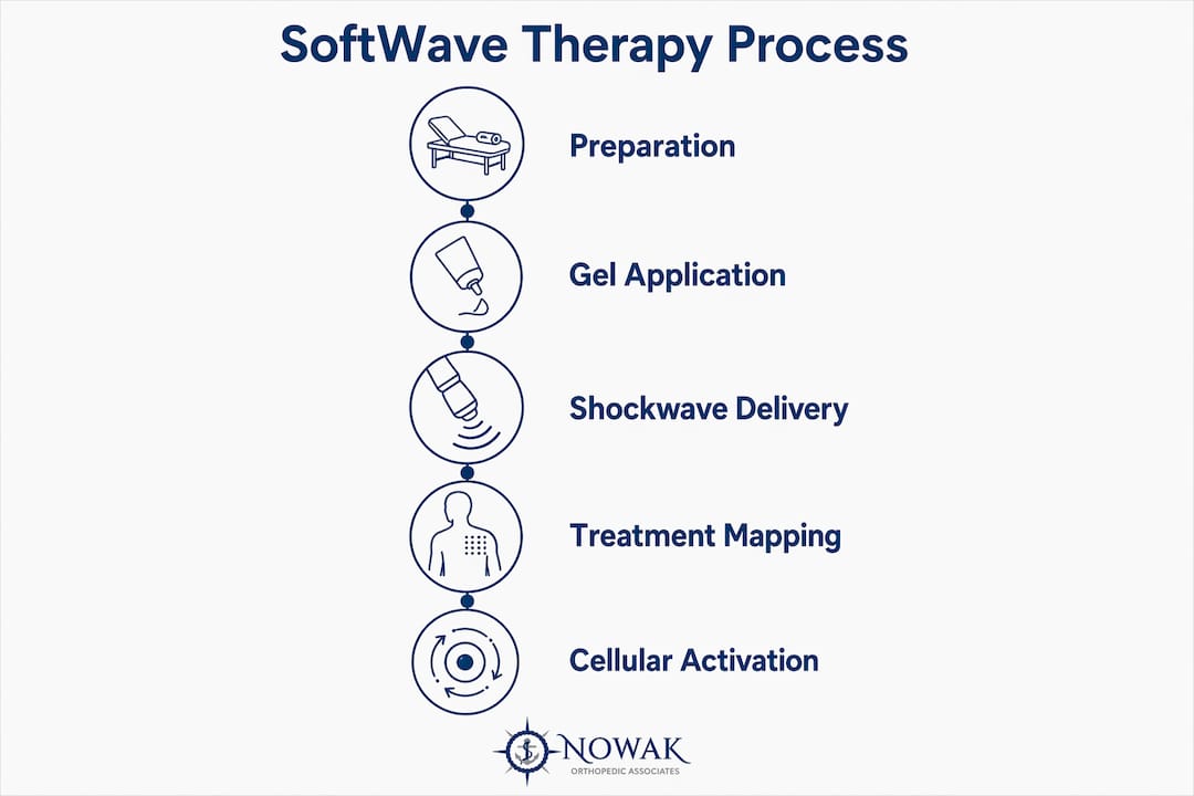 Infographic showing SoftWave therapy process steps