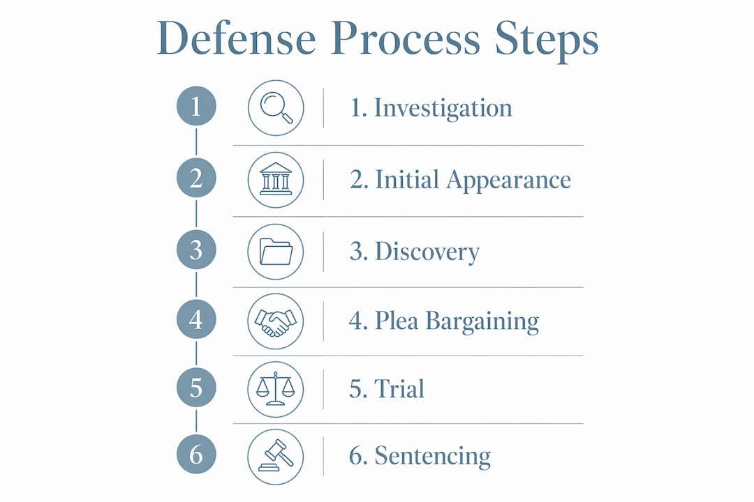 Infographic illustrating criminal defense steps