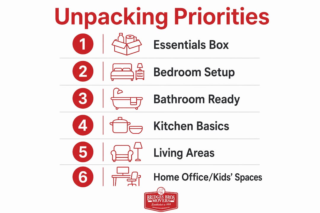Infographic showing unpacking priority steps