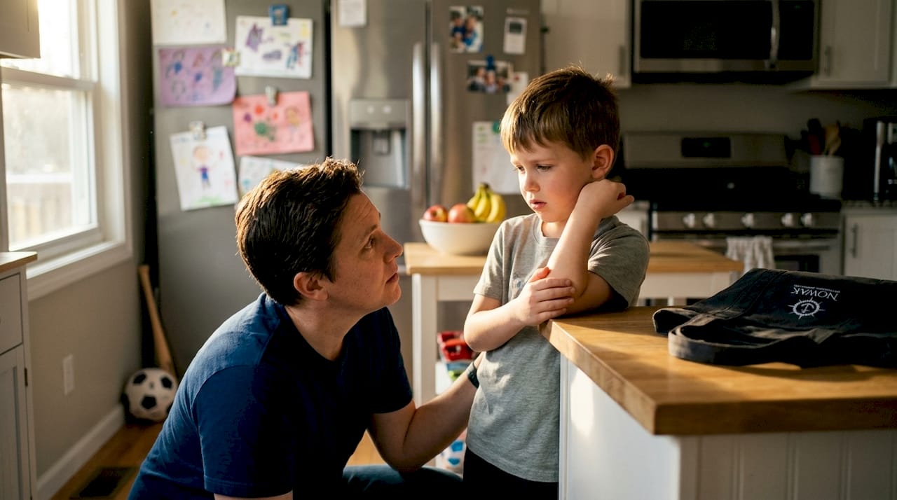 Parent observing child's elbow injury concern
