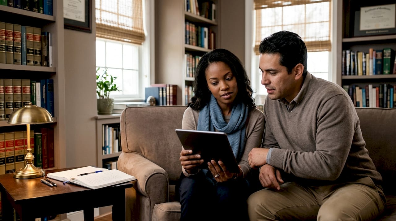 Parents discussing custody agreement at home