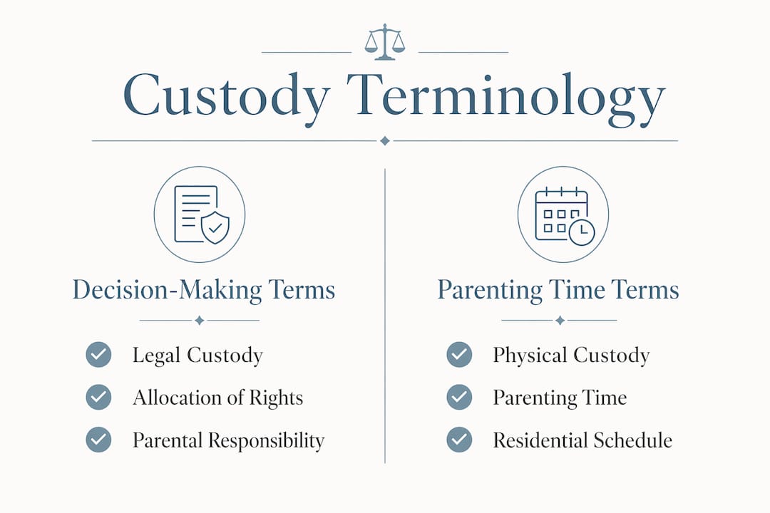 Infographic comparing custody legal and parenting terms