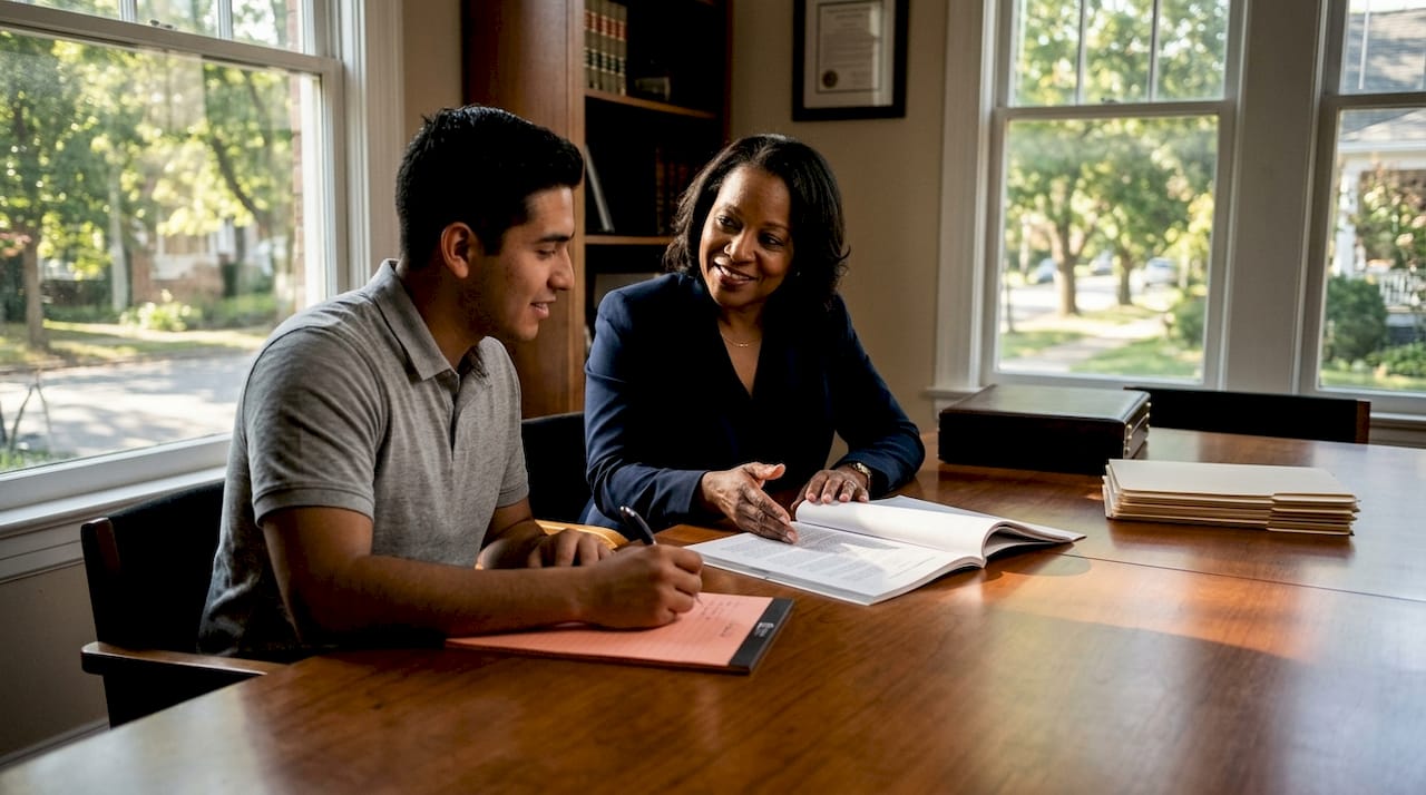 Attorney and client during consultation
