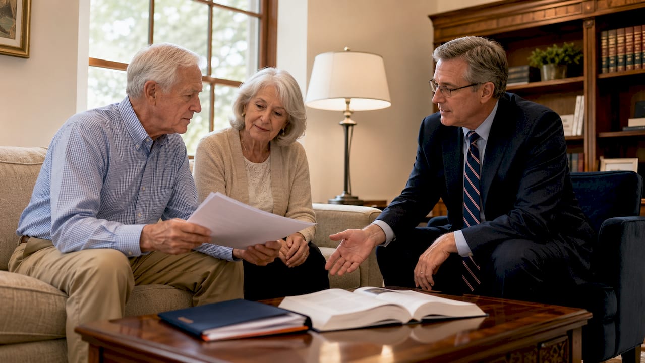 Lawyer advising elderly grandparents about custody rights