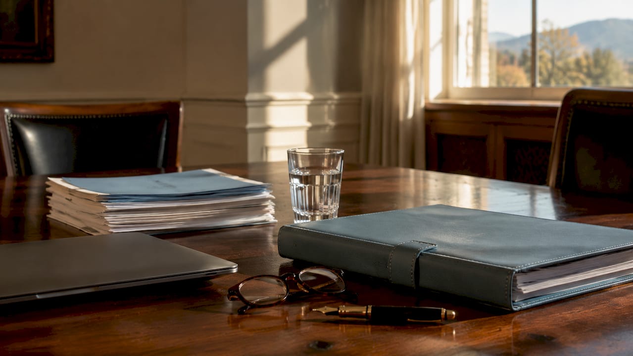 Legal workspace with divorce case files and documents