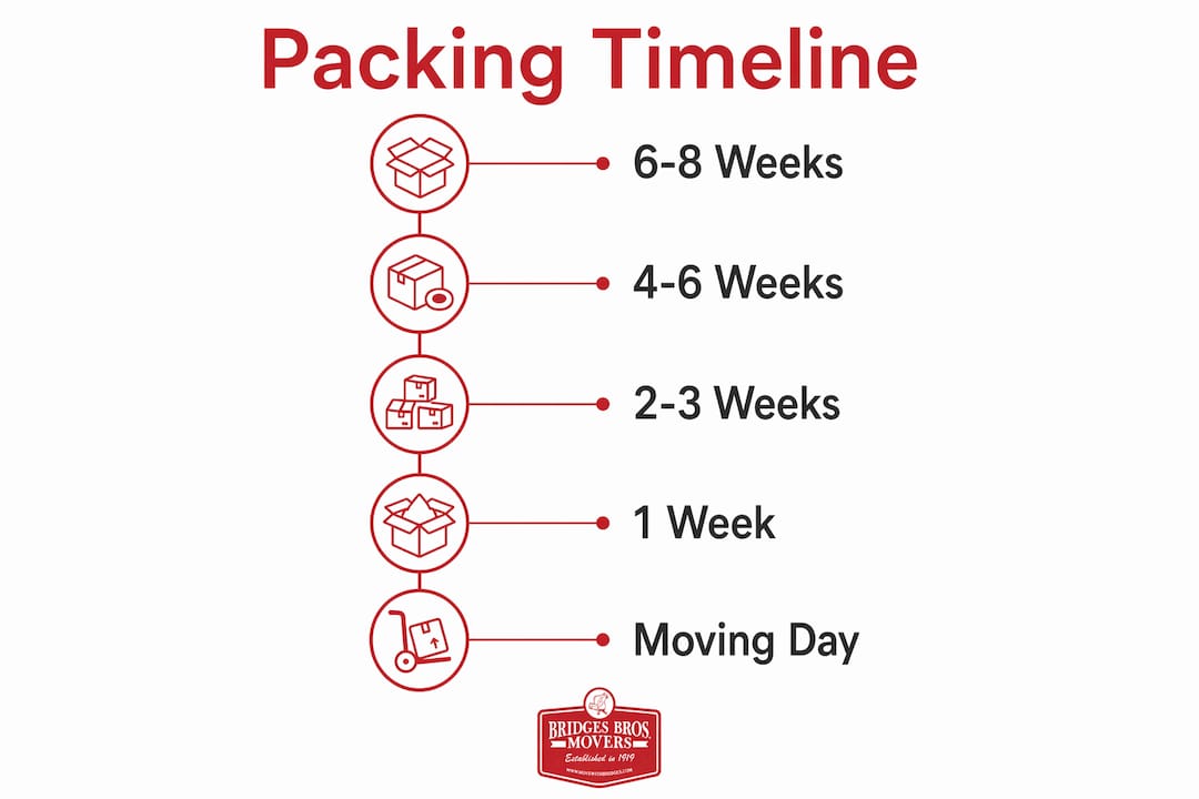 Infographic showing packing timeline steps