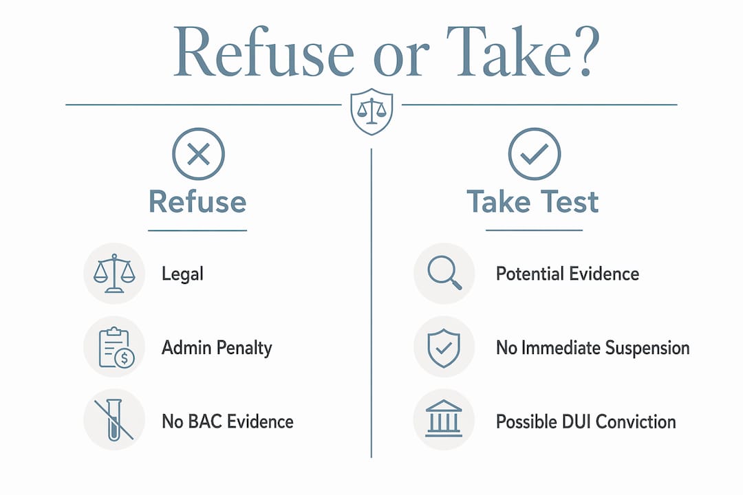 Infographic comparing breathalyzer refusal and taking test