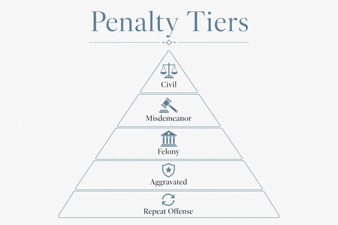 Hierarchy infographic showing drug possession penalties