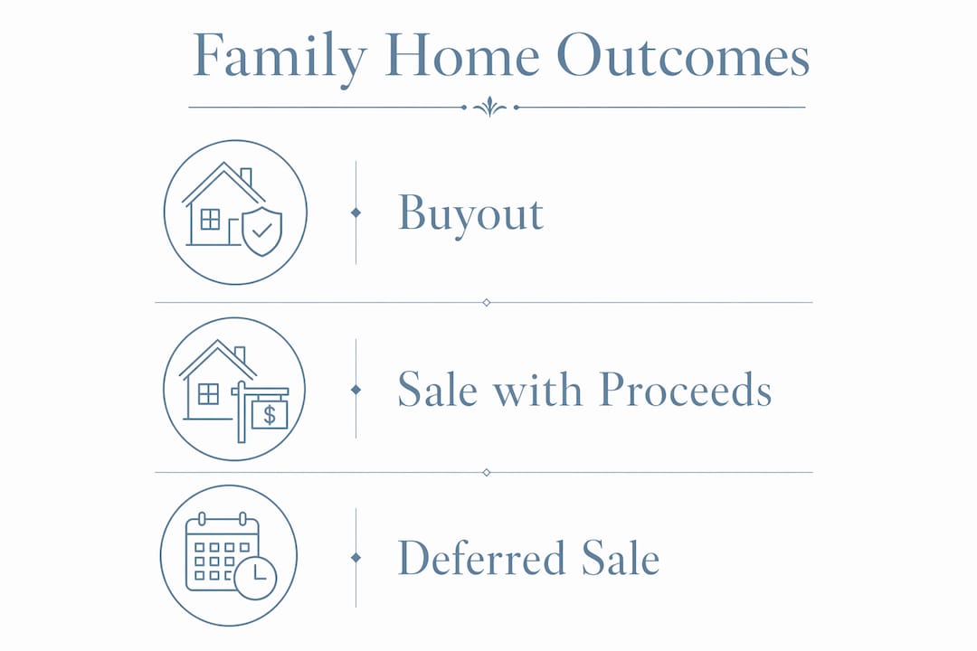 Infographic illustrating three main family home outcomes