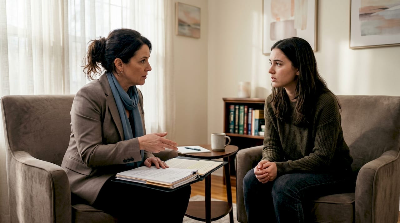 Attorney explaining alternative sentencing options to client