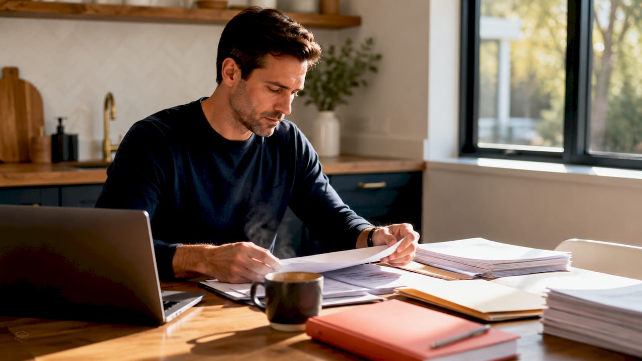 Man organizing divorce-related legal papers