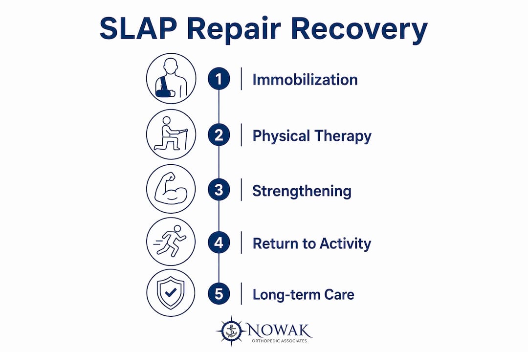 Infographic showing stages of SLAP repair recovery