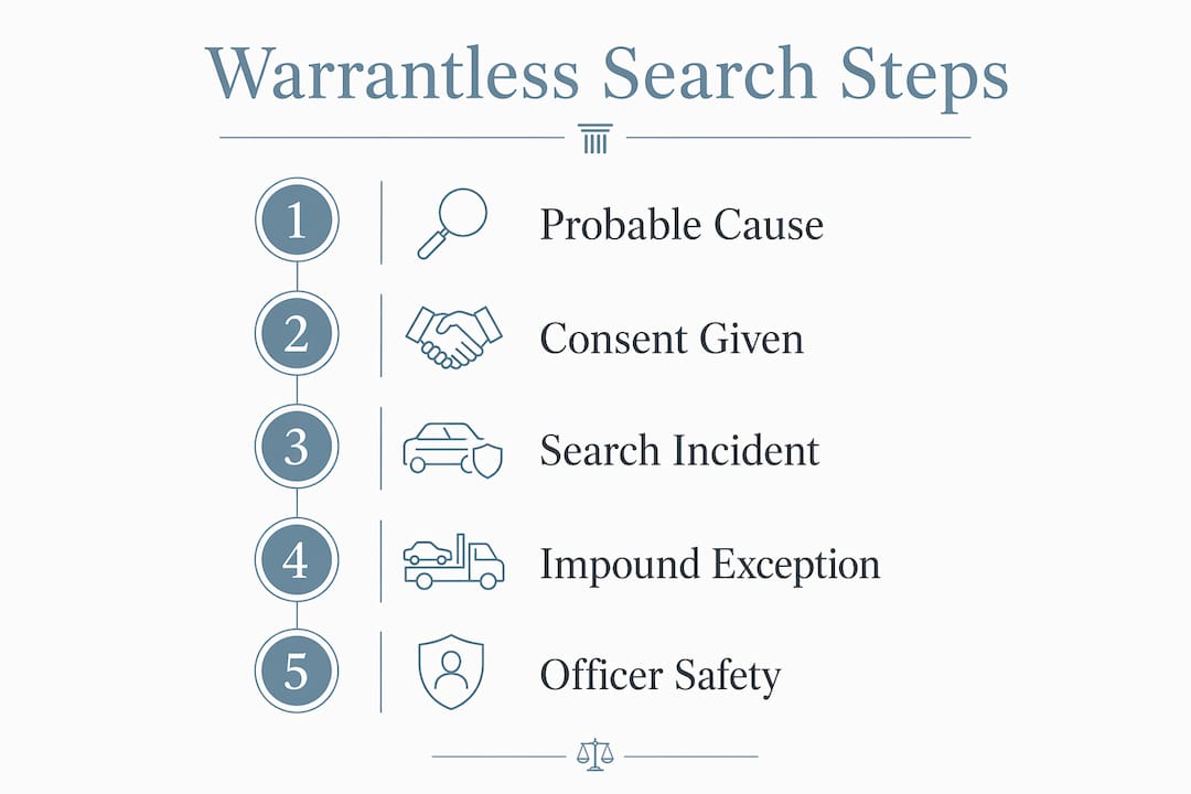 Infographic showing steps for warrantless car searches in NH