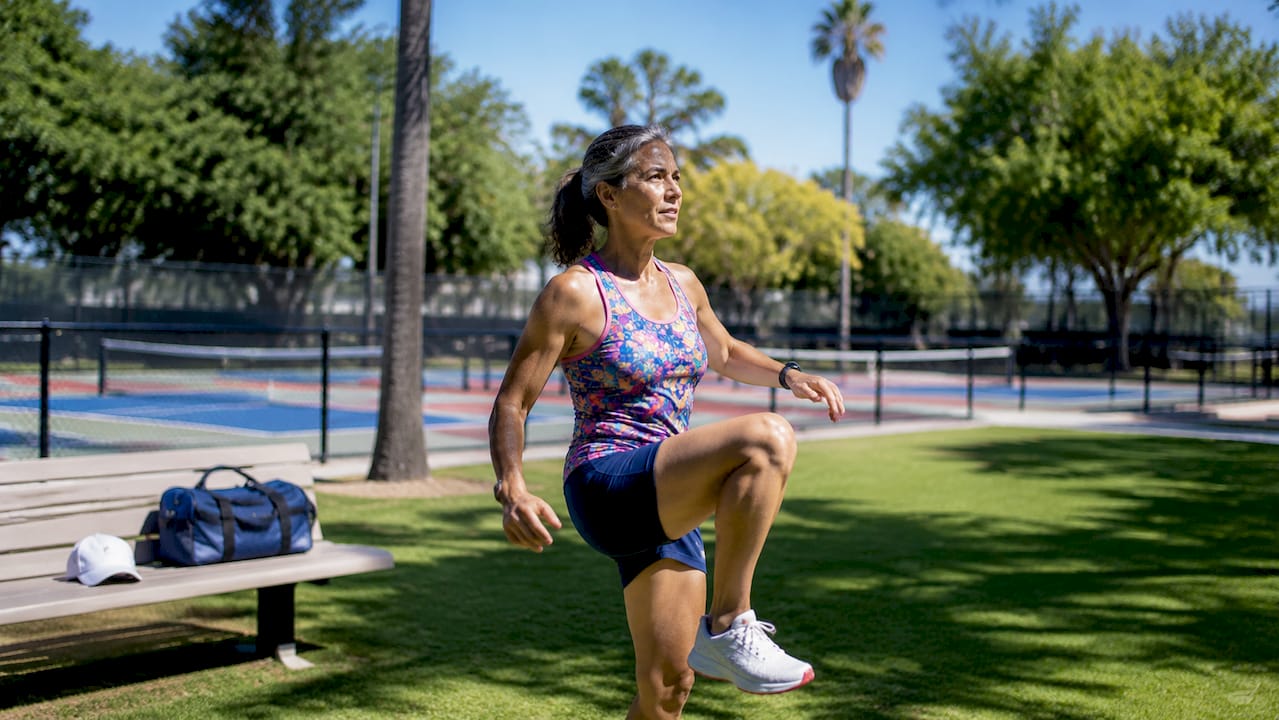 Woman warming up for pickleball on court