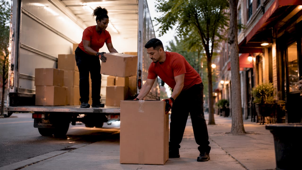 Movers loading flexible moving truck