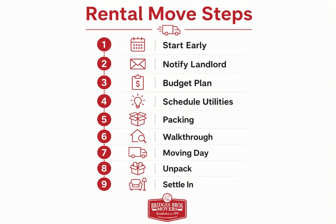 Infographic outlining rental moving steps timeline