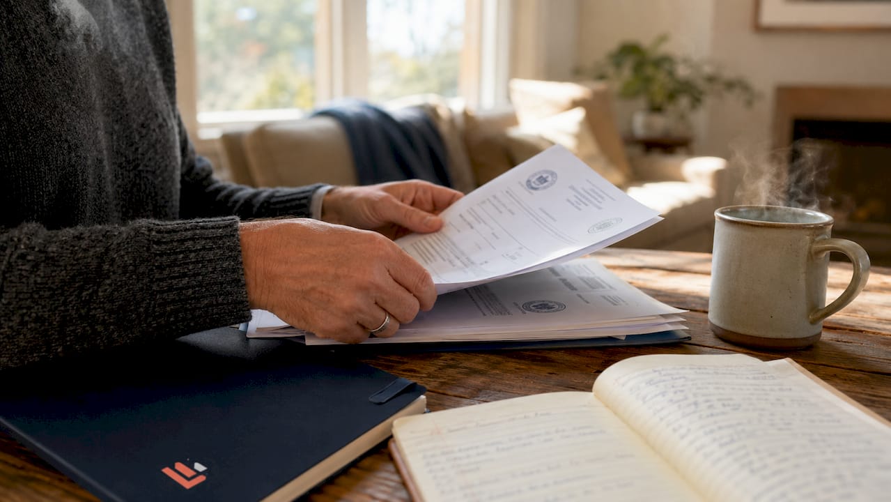 Hands sorting New Hampshire guardianship court documents