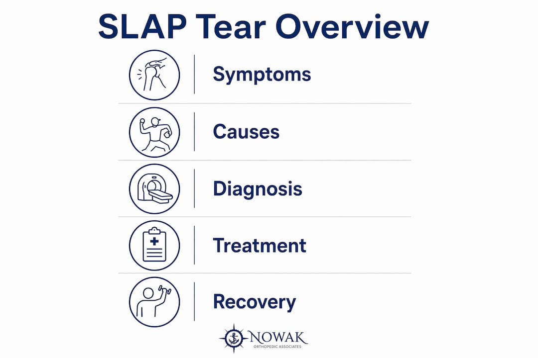 Infographic with SLAP tear key points and steps