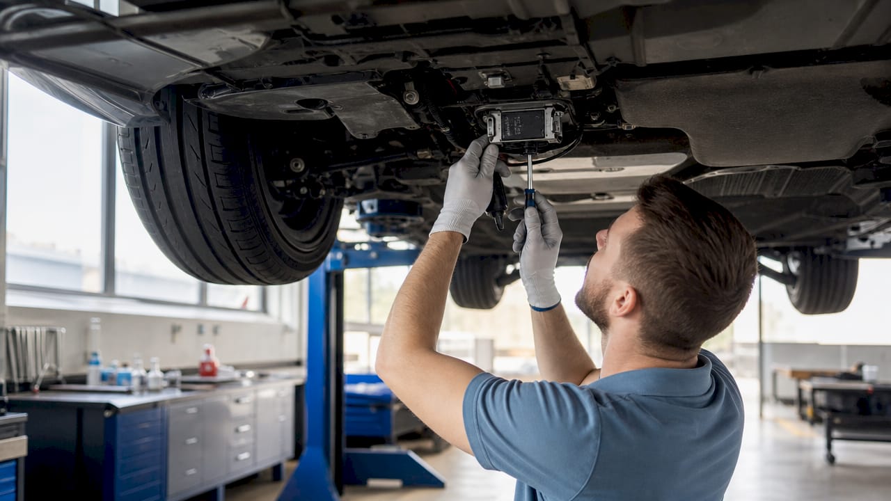 Technician installing ignition interlock device