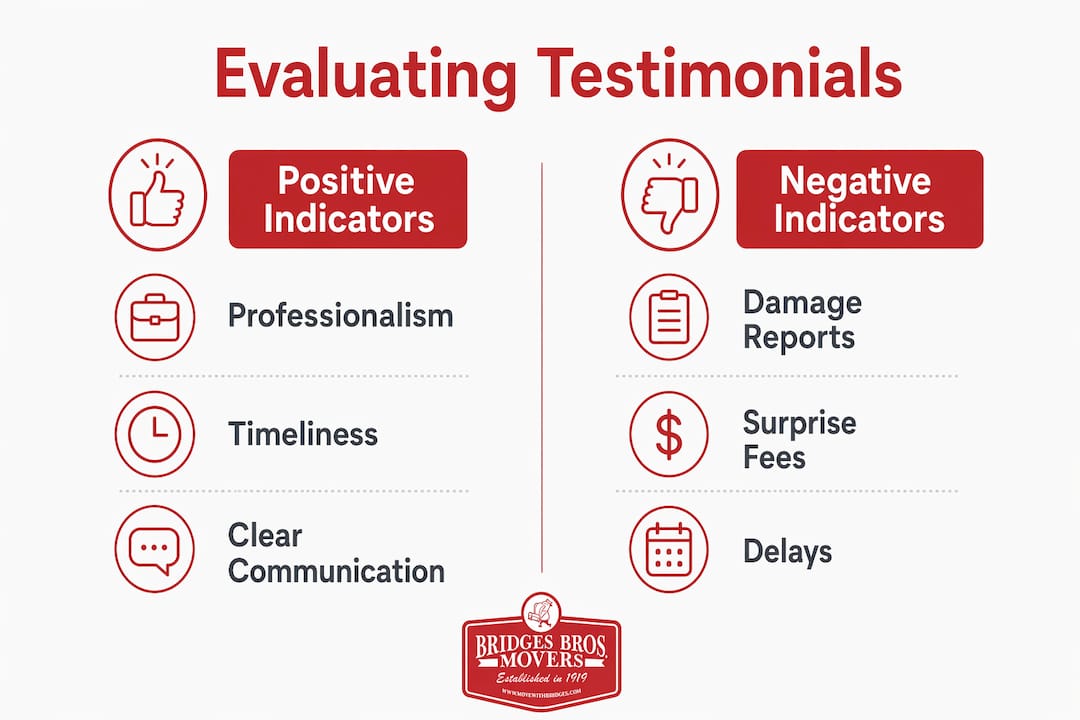 Infographic comparing positive and negative moving testimonials