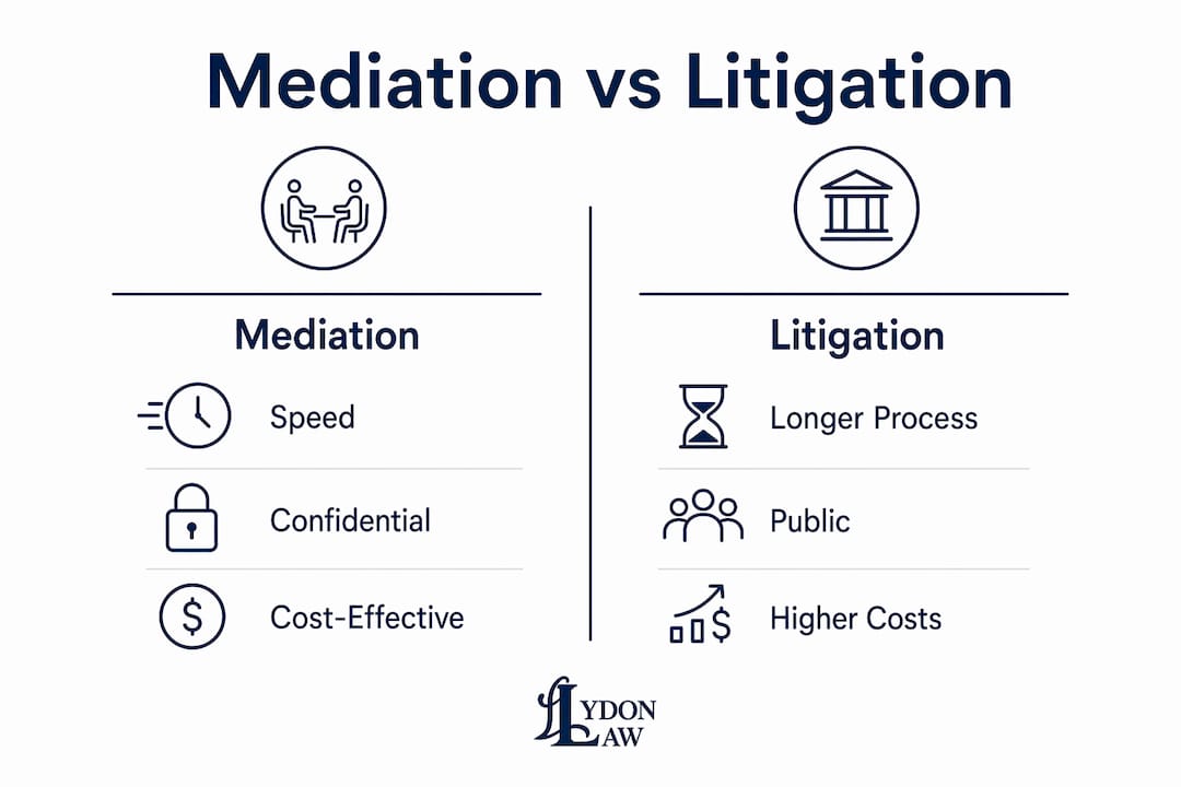 Infographic comparing mediation and litigation