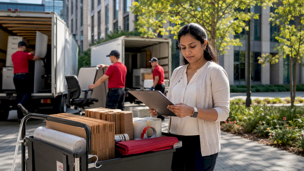 Office manager coordinating commercial move logistics