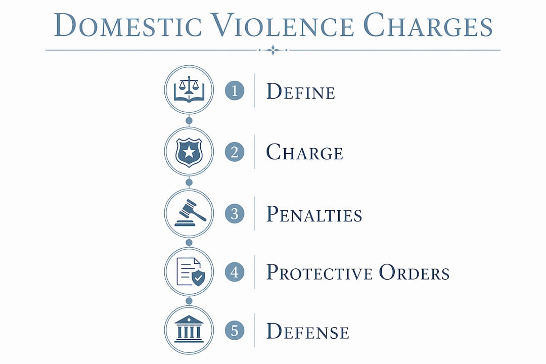 Infographic outlining steps in domestic violence charges process