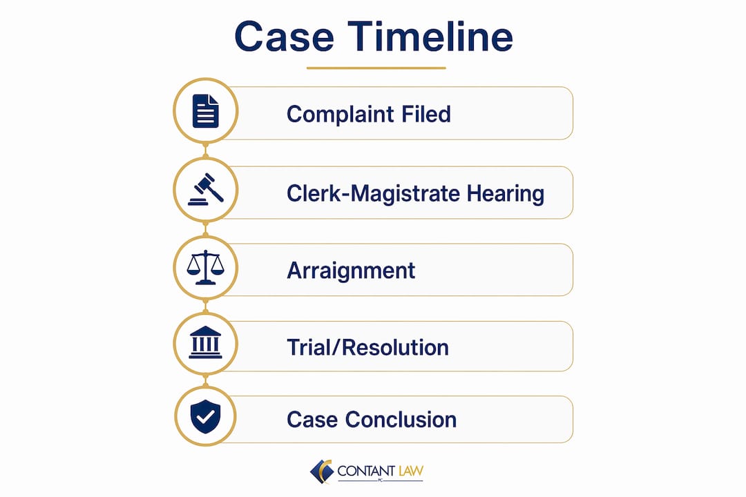 Infographic showing Massachusetts district court case timeline