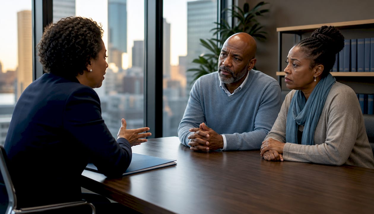Couple discussing divorce with lawyer