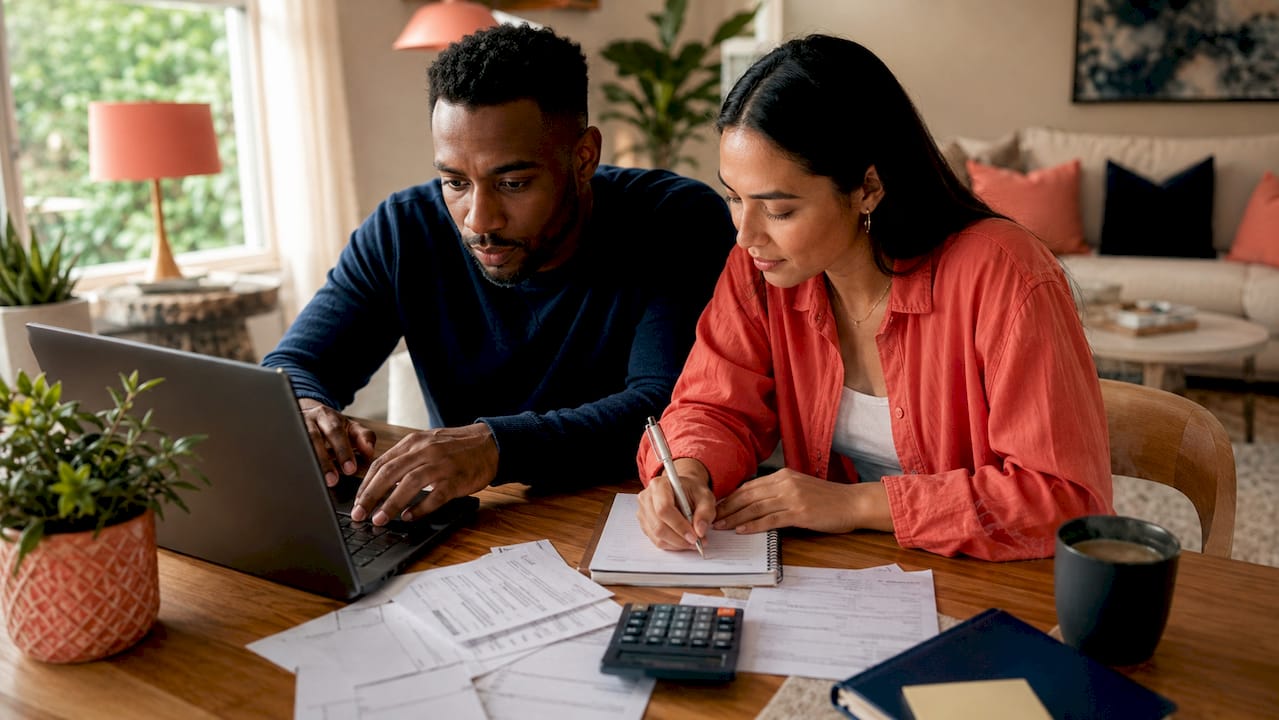 Parents calculating child support at home