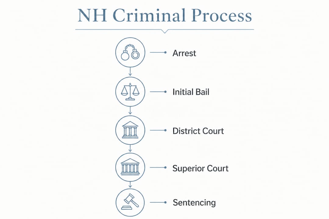 Infographic illustrating New Hampshire criminal process steps