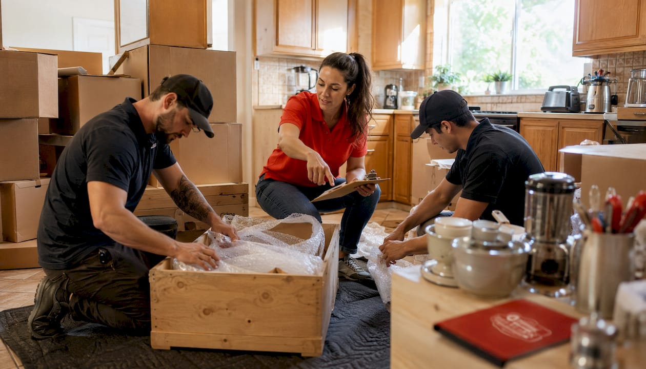 Coordinator directing movers unpacking boxes