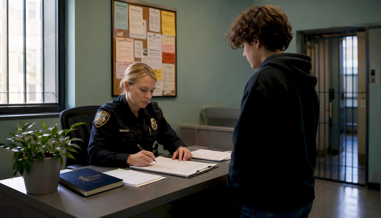 Police booking area during drug arrest process
