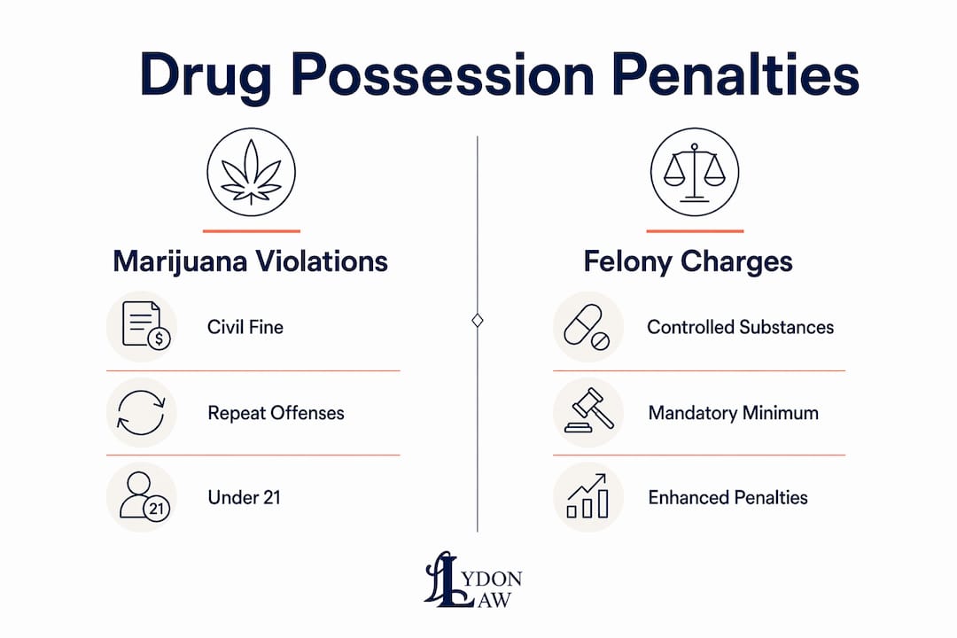 Infographic comparing marijuana violations and felony penalties