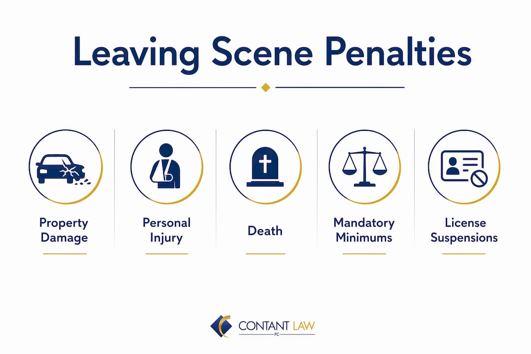 Infographic showing penalties for leaving the scene in Massachusetts