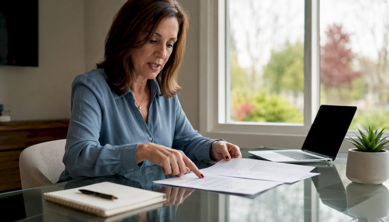 Hands reviewing health and pension documents