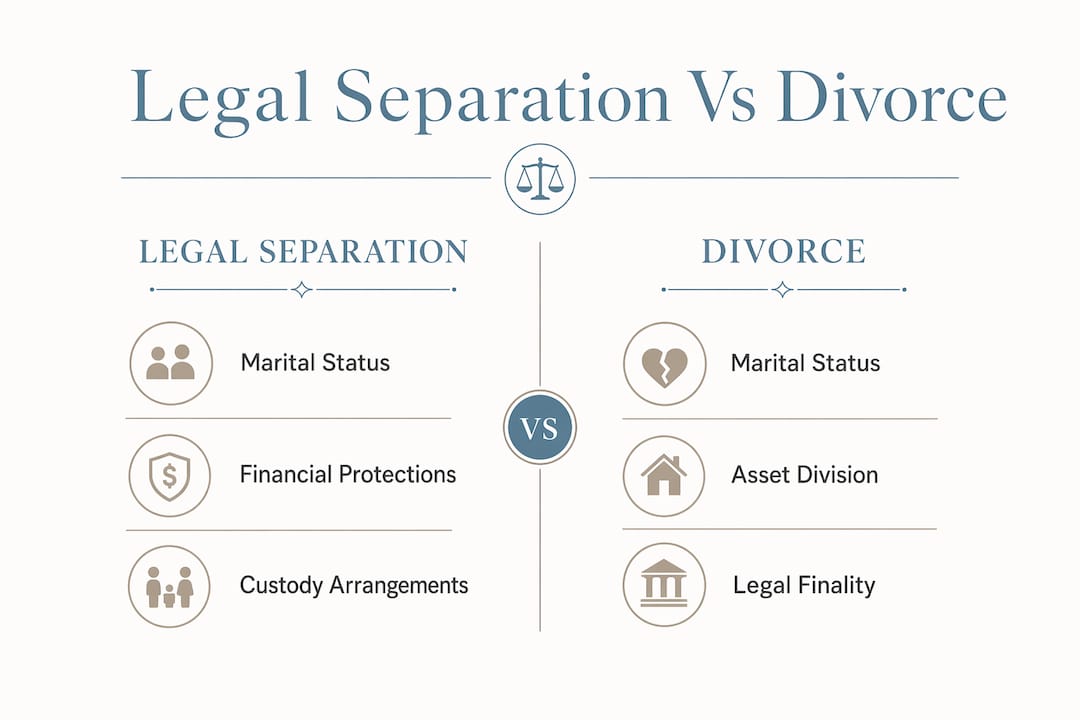 Infographic comparing legal separation and divorce key points