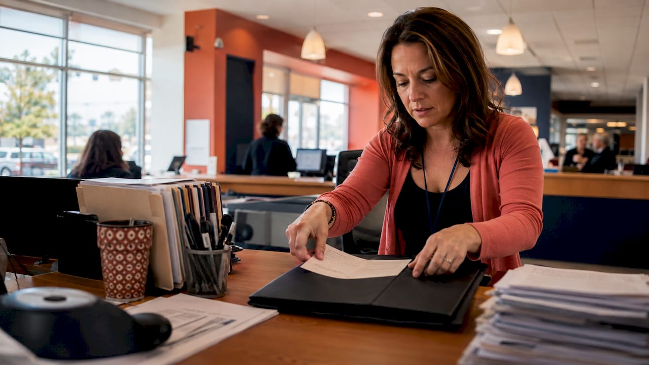 Clerk handling license suspension documents