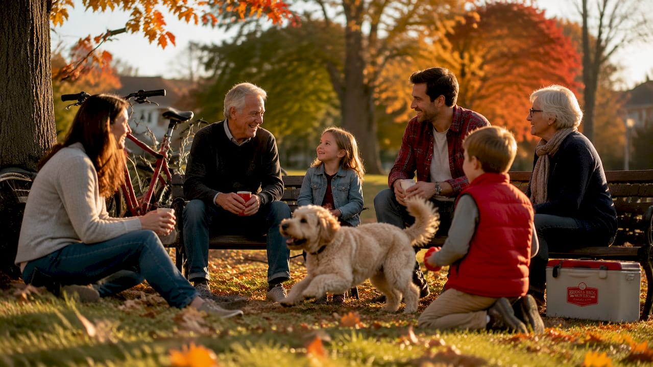 Community neighbors chatting on suburban street