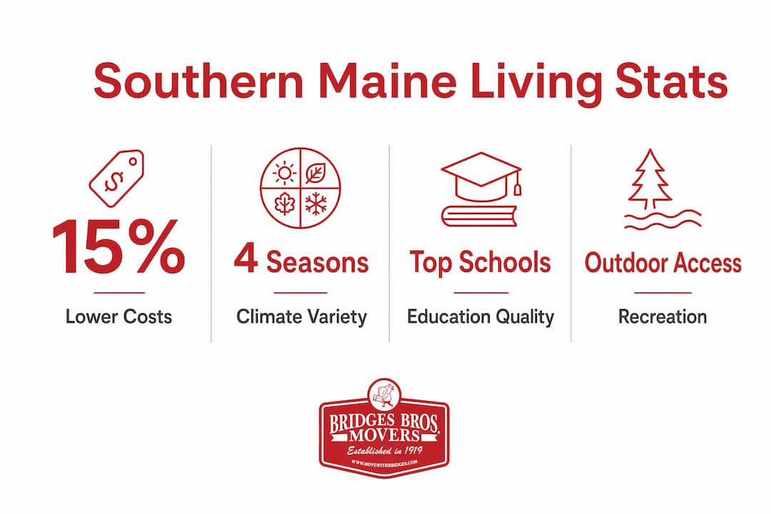Infographic with key Southern Maine living statistics