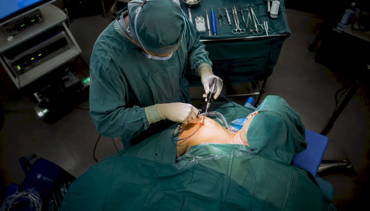 Orthopedic surgeon performing arthroscopic shoulder surgery