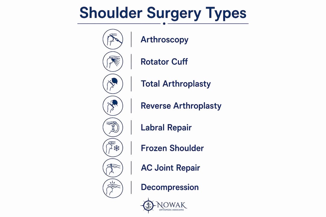 Infographic showing types of shoulder orthopedic surgeries