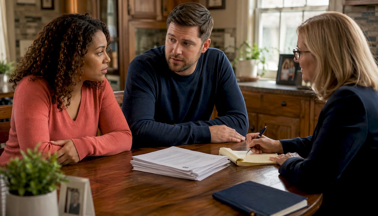 Parents and mediator discussing child custody